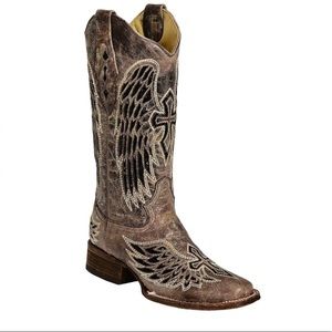 Corral Cowgirl Boots - Black Sequin Wing & Cross